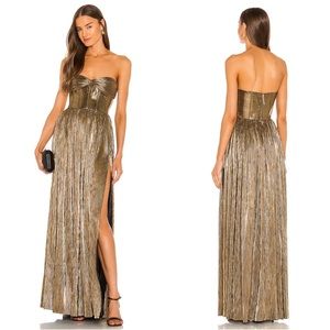 Bronx and Banco Florence Metallic Gold Pleated Strapless Gown Size Small